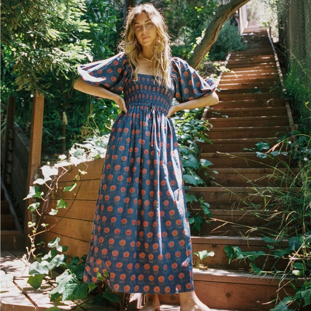 Katrina Midi Dress by Christy Dawn in the color Indigo Sunflower